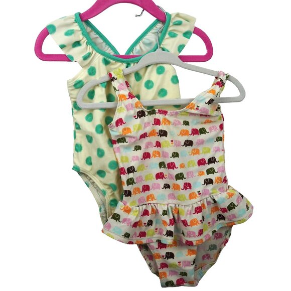 BabyGap 6-12M Girls' Polka Dot & Elephant‎ Print Swimsuits Bundle Set of 2 - Picture 1 of 12